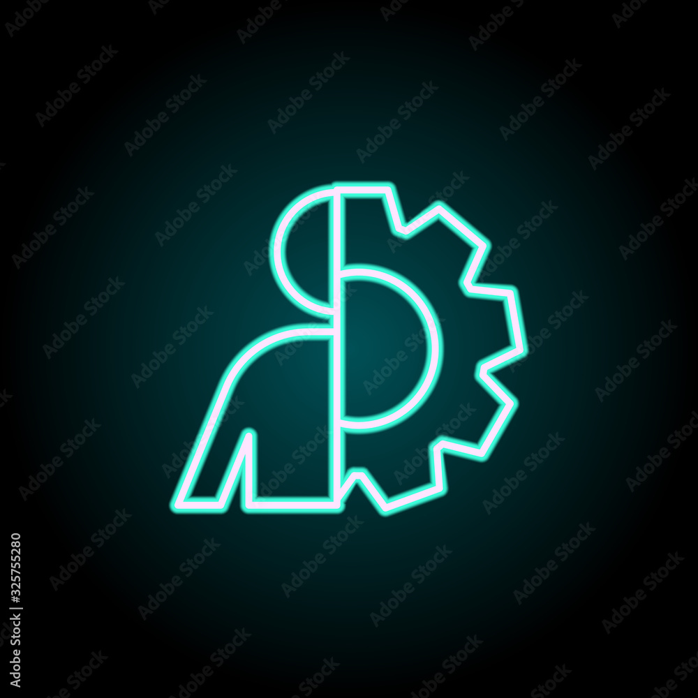 Poster man and gear neon icon. simple thin line, outline vector of startup icons for ui and ux, website or 