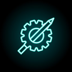 Gear and pencil neon icon. Simple thin line, outline vector of startup icons for ui and ux, website or mobile application