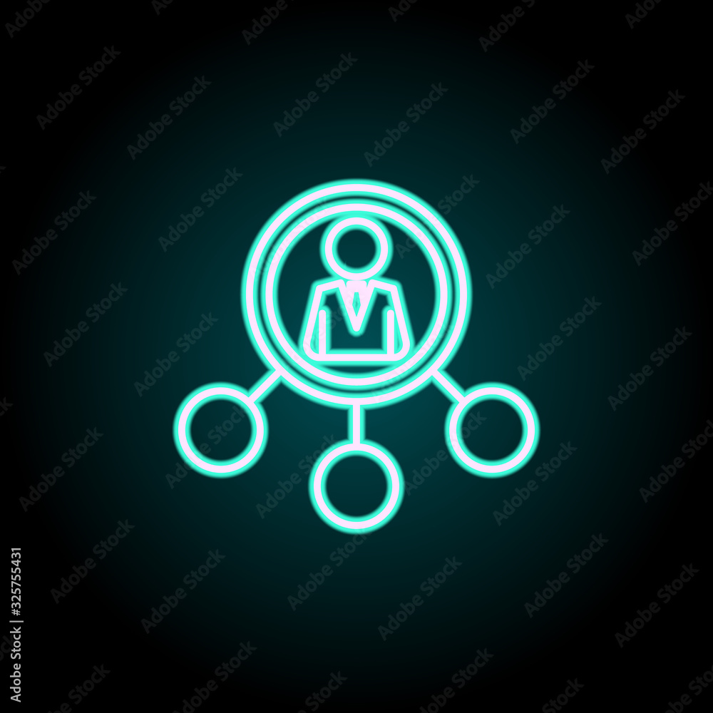 Poster business man connection neon icon. simple thin line, outline vector of startup icons for ui and ux, 