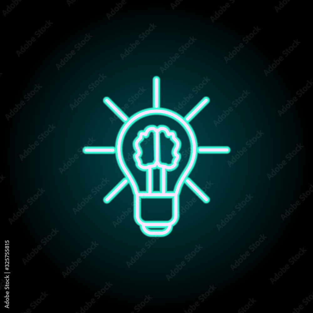 Poster brain in a light bulb neon icon. simple thin line, outline vector of startup icons for ui and ux, we