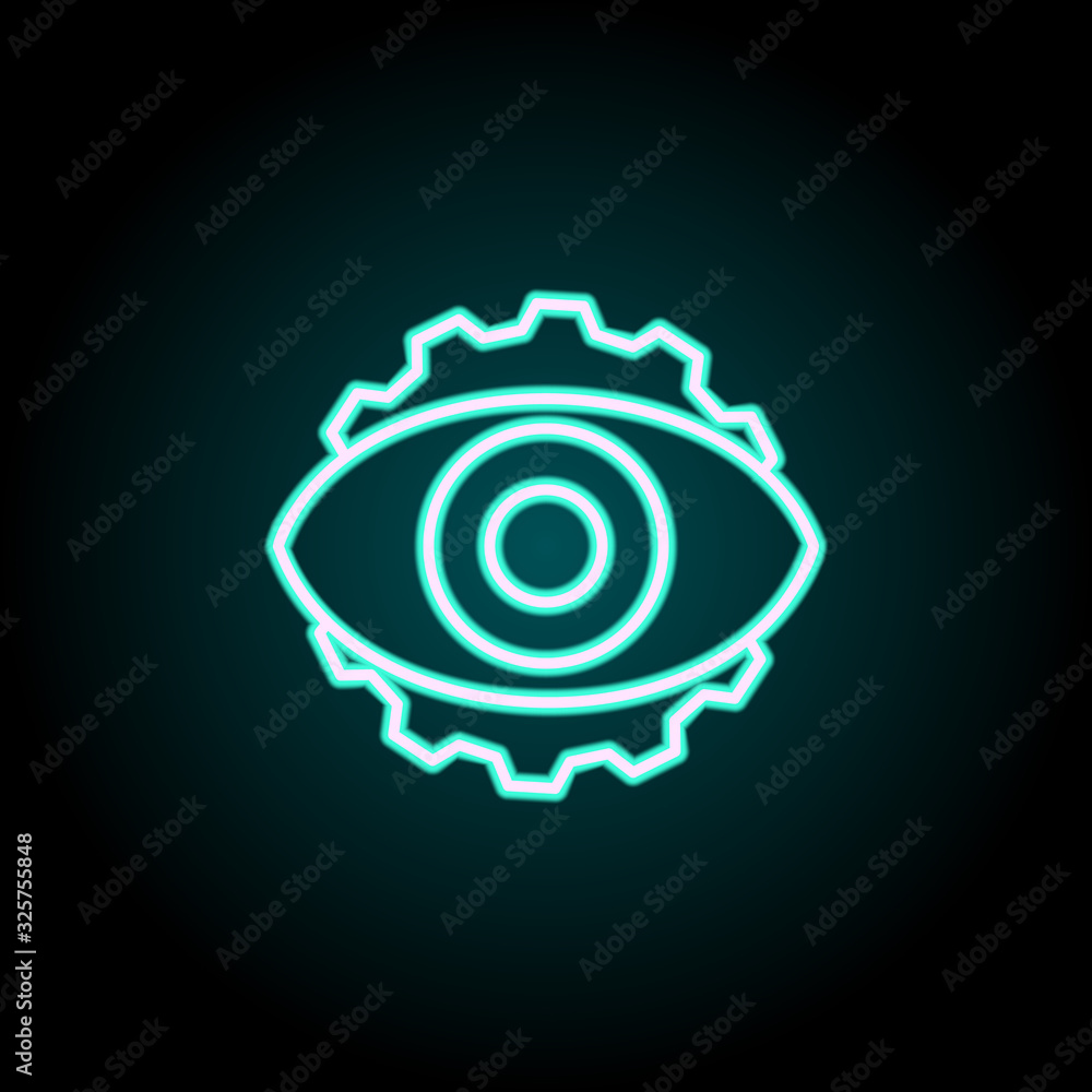 Poster eye and gear neon icon. simple thin line, outline vector of startup icons for ui and ux, website or 