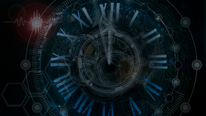 Photo vintage clock. Abstract interplay of clock symbols and graphic elements on the subject of...