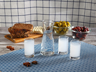 Traditional greek vodka ouzo in shot glasses