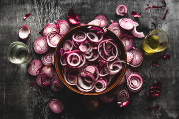 close up of sliced red onion, intended as a background image