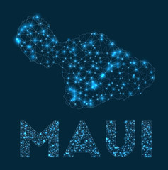Maui network map. Abstract geometric map of the island. Internet connections and telecommunication design. Classy vector illustration.