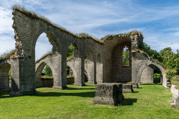 Fototapeta na wymiar Remaining walls and arches of the medieval cloister in Alvastra