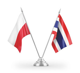 Thailand and Poland table flags isolated on white 3D rendering