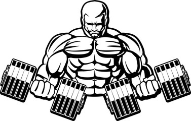 Vector illustration. Bodybuilder with dumbbell