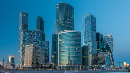 Fototapeta premium Moscow City in winter day to night timelapse.