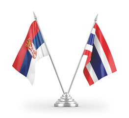 Thailand and Serbia table flags isolated on white 3D rendering