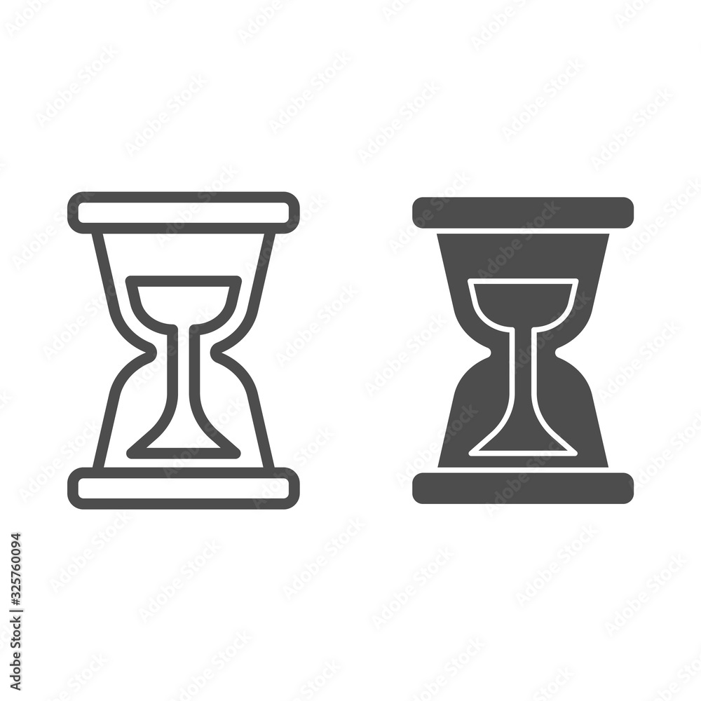 Poster hourglass line and solid icon. sand clock, ancient tool for measuring time. jurisprudence design con