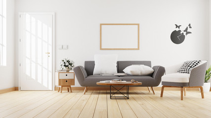 Interior poster mock up living room with colorful white sofa. 3D rendering.