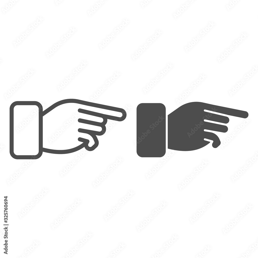 Poster index pointer line and solid icon. judgment forefinger, hand with pointing main finger. jurisprudenc