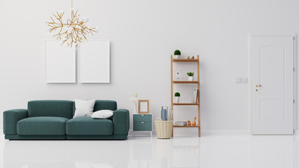 Interior poster mock up living room with colorful white sofa. 3D rendering.