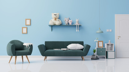 Interior poster mock up living room with colorful white sofa. 3D rendering.