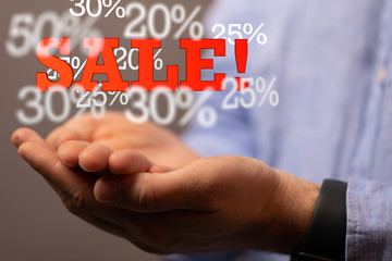 using white and red sales flying icons 3D rendering