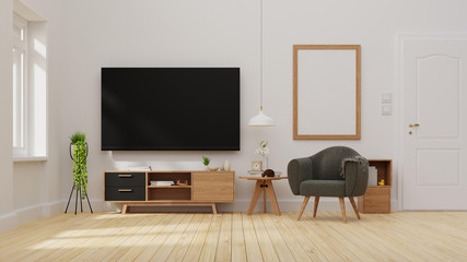 Interior poster mock up living room with colorful white sofa. 3D rendering.