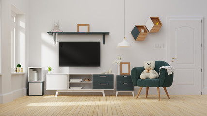 Interior poster mock up living room with colorful white sofa. 3D rendering.