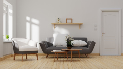 Interior poster mock up living room with colorful white sofa. 3D rendering.