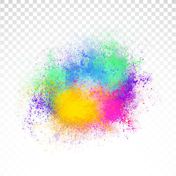 Abstract Rainbow Color Splash On PNG Background. Illustration Of Festival Of Colors With Rainbow Color Powder.