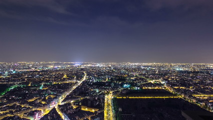 The city skyline at night. Paris, France. Taken from the tour Montparnasse timelapse