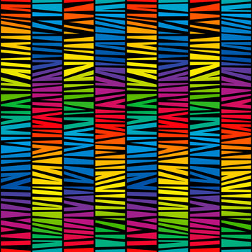 Stripe pattern on black background. Rainbow gradient colored spectrum of bright colors. Seamless textured funky modern vector illustration.