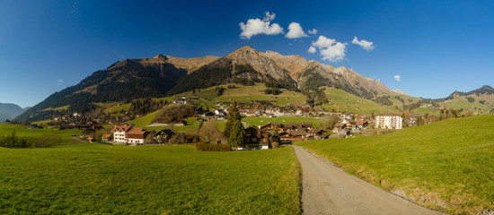 Château-d'Oex, a small valley village in the mountains of Switzerland