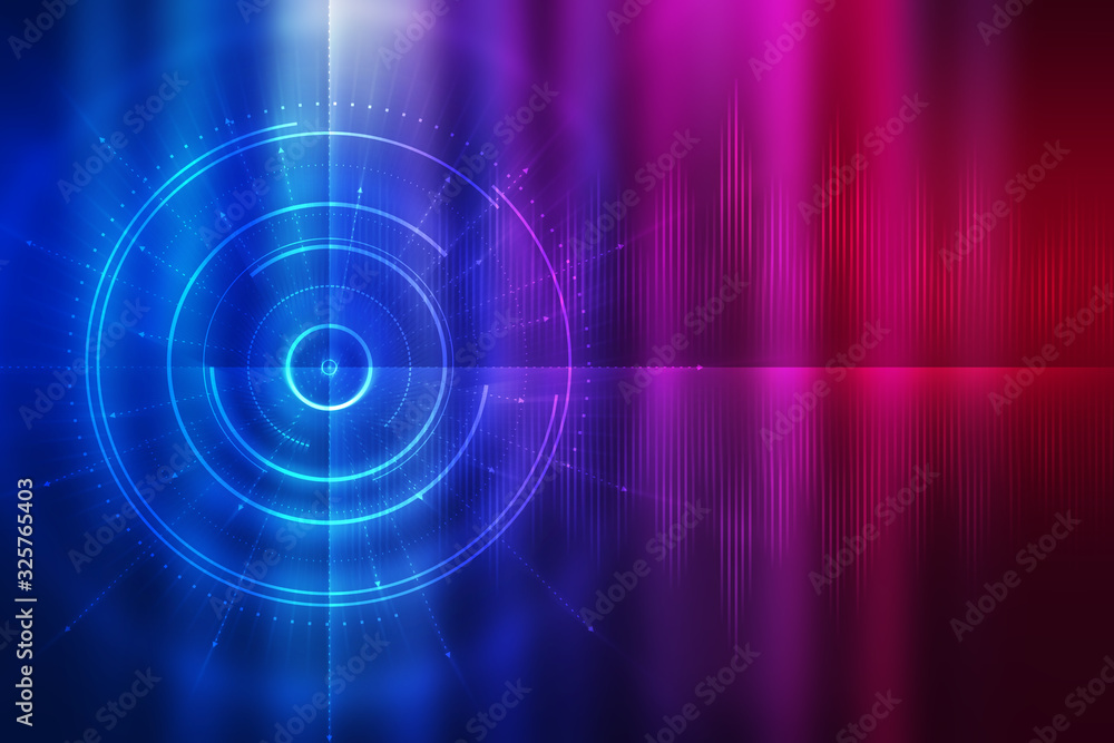 Aufkleber dark tech abstract background with neon glow. cyber circle laser figure on abstract background