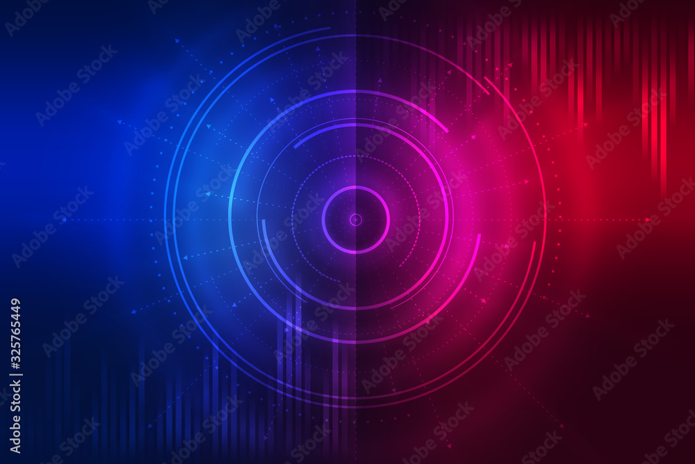 Poster dark tech abstract background with neon glow. cyber circle laser figure on abstract background