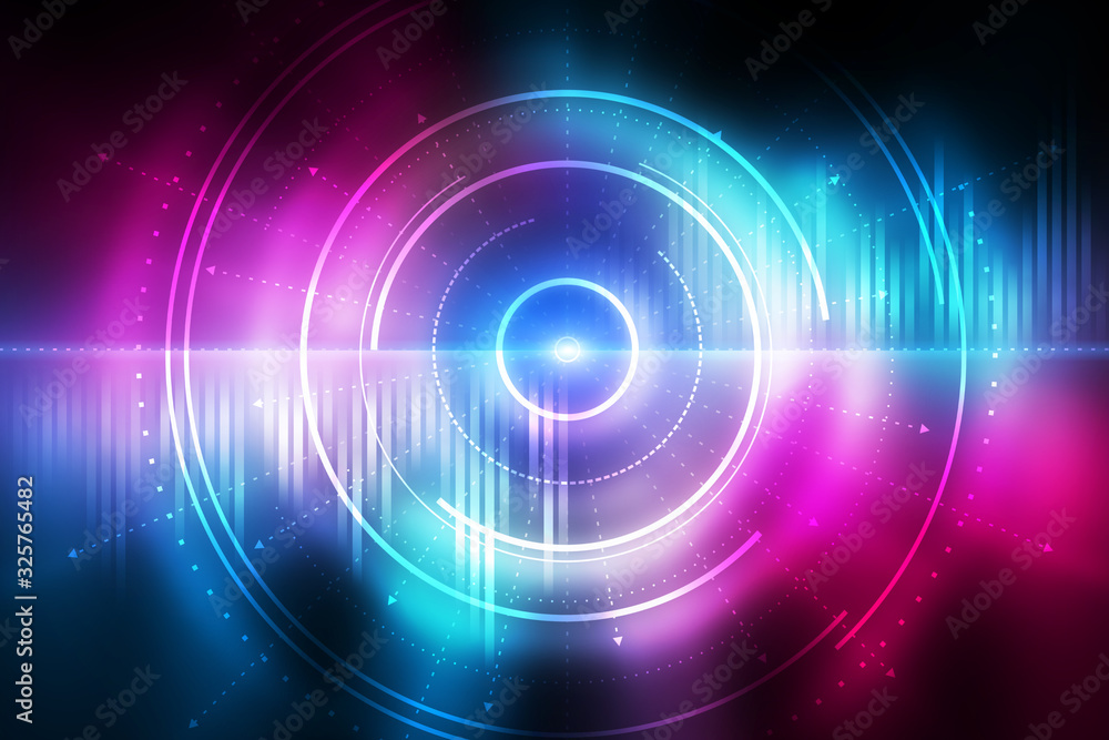 Poster dark tech abstract background with neon glow. cyber circle laser figure on abstract background