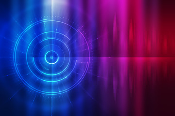 Dark tech abstract background with neon glow. Cyber circle laser figure on abstract background