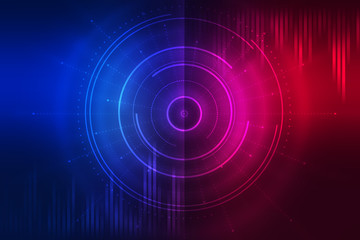 Dark tech abstract background with neon glow. Cyber circle laser figure on abstract background