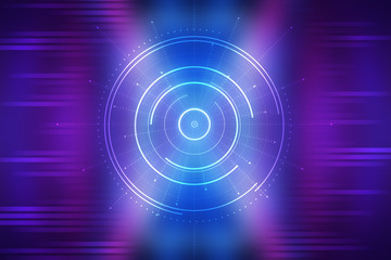 Dark tech abstract background with neon glow. Cyber circle laser figure on abstract background