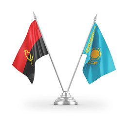 Kazakhstan and Angola table flags isolated on white 3D rendering