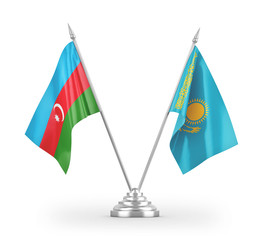 Kazakhstan and Azerbaijan table flags isolated on white 3D rendering