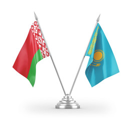 Kazakhstan and Belarus table flags isolated on white 3D rendering
