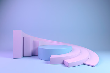 Simple abstract mockup of geometric podium, minimalist composition of shapes and volumes for display stand in pastel blue and pink color, 3d render. - 325768010