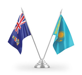 Kazakhstan and Cayman Islands table flags isolated on white 3D rendering