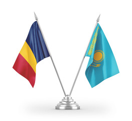 Kazakhstan and Chad table flags isolated on white 3D rendering