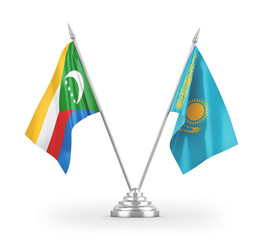 Kazakhstan and Comoros table flags isolated on white 3D rendering