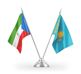 Kazakhstan and Equatorial Guinea table flags isolated on white 3D rendering