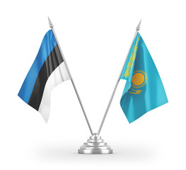 Kazakhstan and Estonia table flags isolated on white 3D rendering