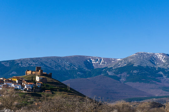 Trasmoz, village of the witches in the Moncayo massif under the blue sky