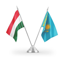 Kazakhstan and Hungary table flags isolated on white 3D rendering
