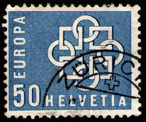 SWITZERLAND - CIRCA 1959: postage stamp 50 Swiss centimes printed by Swiss Confederation, shows...