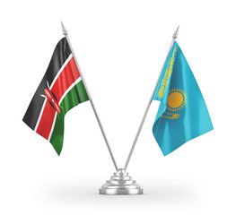 Kazakhstan and Kenya table flags isolated on white 3D rendering