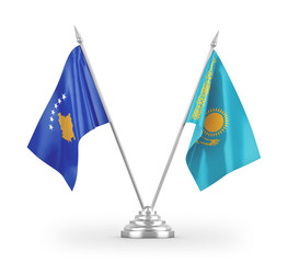 Kazakhstan and Kosovo table flags isolated on white 3D rendering