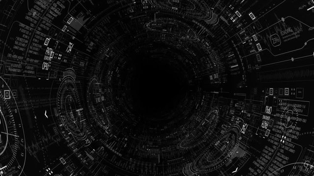 Seamless looping HUD tech tunnel.3D render seamless looping Sci Fi digital infographic futuristic technological HUD tunnel.Type 2