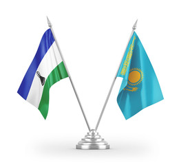 Kazakhstan and Lesotho table flags isolated on white 3D rendering