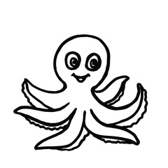 Vector illustration.Octopus drawing on an isolated white background.Children tattoo design, coloring, print clothes.